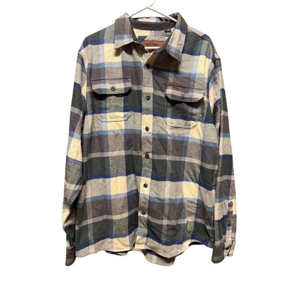 Orvis Heavy Flannel Shirt Men’s XL Green/Blue Plaid Shacket Long Sleeve ButtonUp - Picture 1 of 6